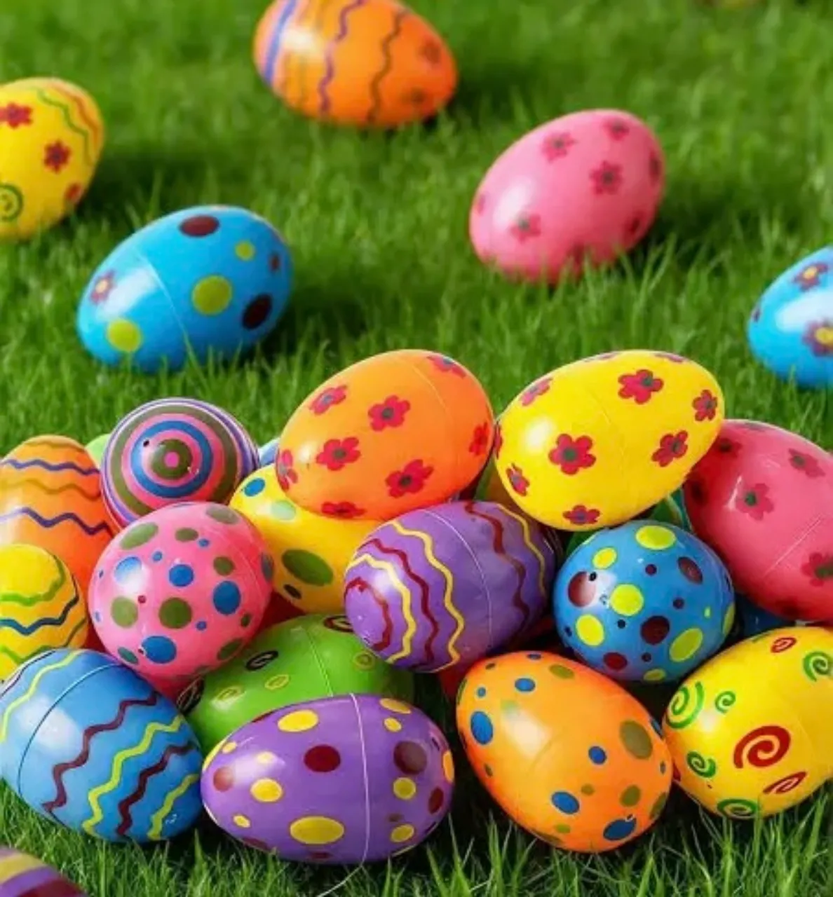 Colorful easter eggs in the grass